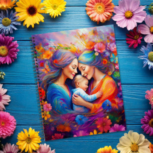 Two Moms with their Baby Notebook