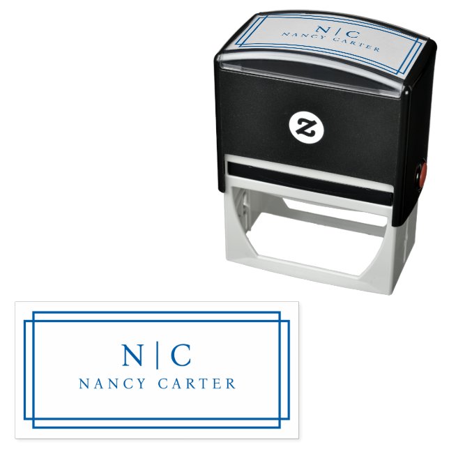 Two Monogram Geometric Border Self-inking Stamp (In Situ)