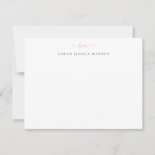 Two Monogram Girly Script Light Blush Pink Grey Card (Front)
