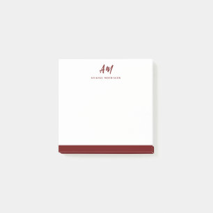 Two Monogram Maroon Red Casual Script Name Post-it Notes