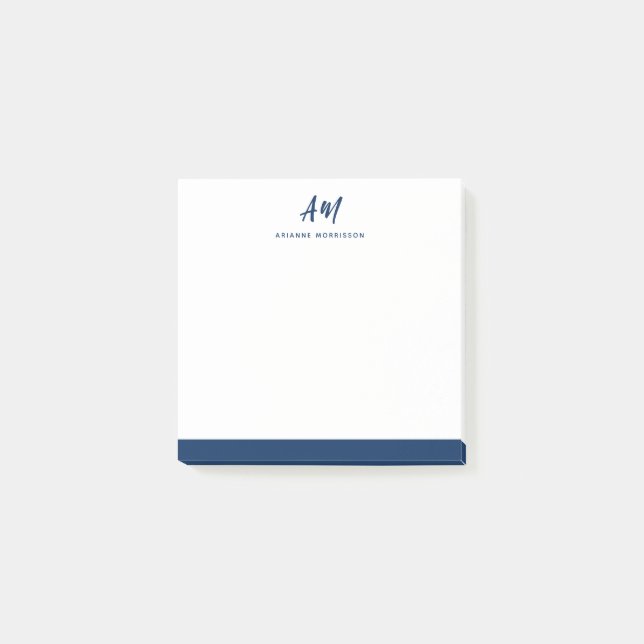 Two Monogram Navy Blue Casual Script Name Post-it Notes (Front)