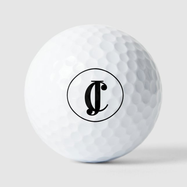 Two Monogrammed Initials Black and White Golf Balls (Front)