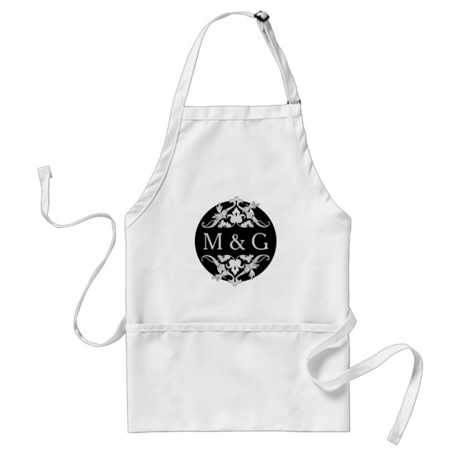 Two Monograms with Scrollwork and Leaves A09 Standard Apron (Front)