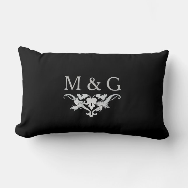 Two Monograms with Scrollwork and Leaves A24B Lumbar Cushion (Front)