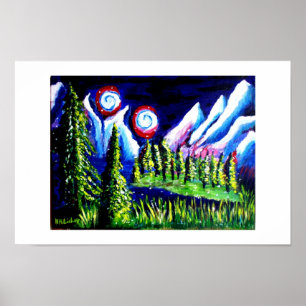 Two moons mountains art poster