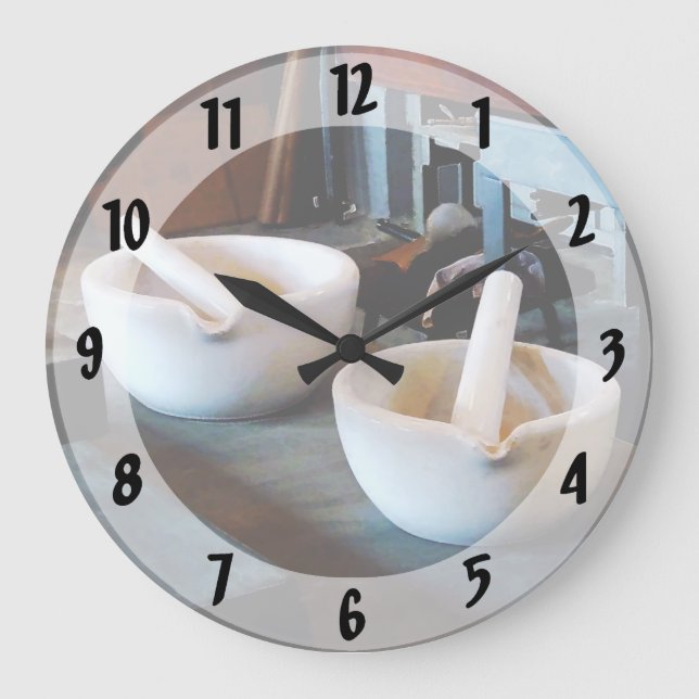 Two Mortars and Pestles in Lab Large Clock (Front)