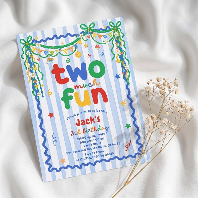 Two Much Fun Boy 2nd Birthday Invitation (Creator Uploaded)