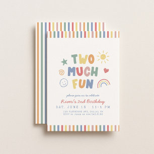 Two Much Fun Boys Colourful 2nd Birthday Invitation