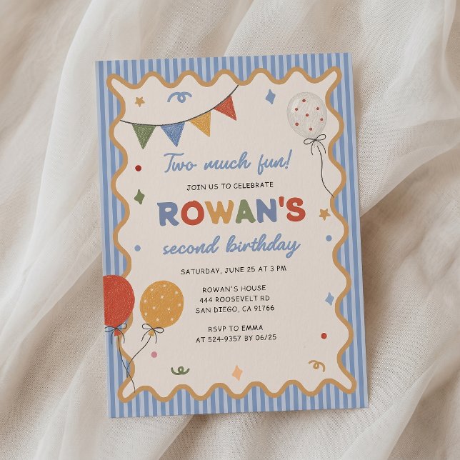 Two Much Fun Colourful 2nd Birthday Invitation (Creator Uploaded)