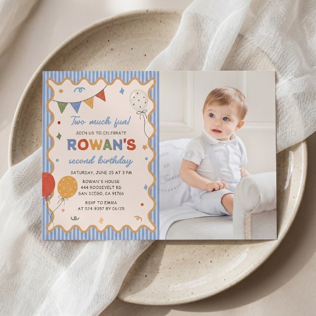 Two Much Fun Colourful 2nd Birthday Invitation (Creator Uploaded)