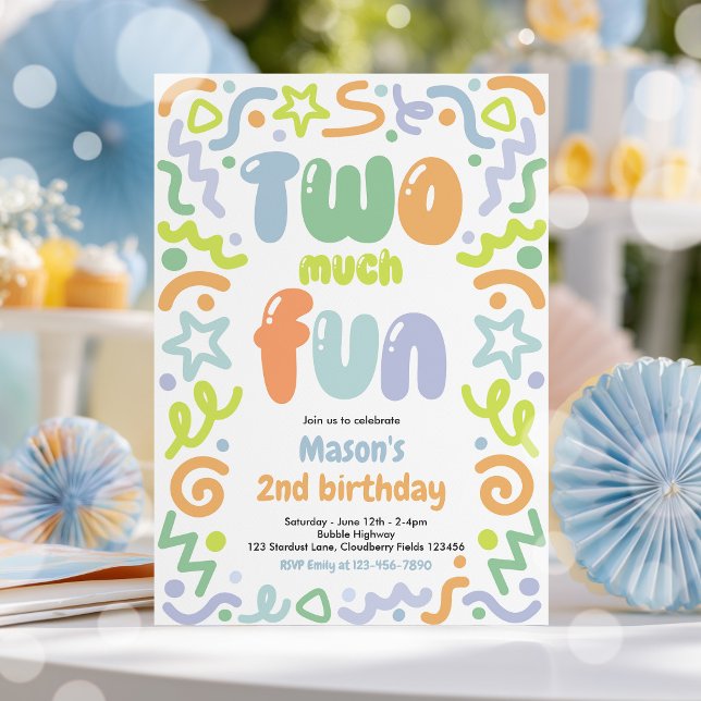 Two Much Fun Confetti Balloon 2nd Birthday  Invitation (Creator Uploaded)
