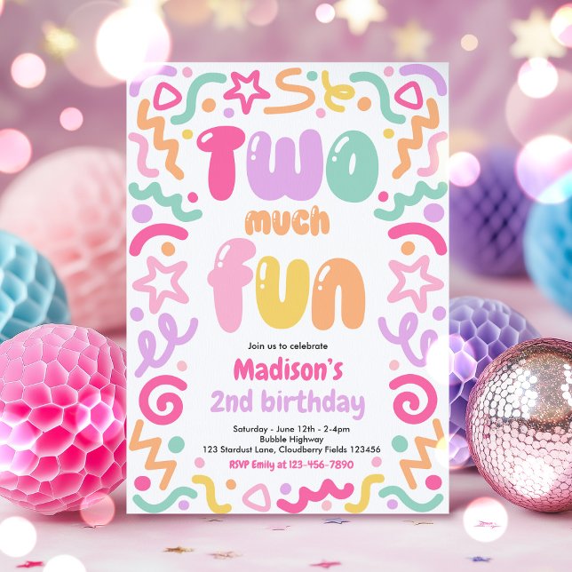 Two Much Fun Confetti Balloon 2nd Birthday  Invitation (Creator Uploaded)