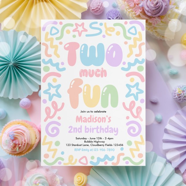 Two Much Fun Confetti Balloon 2nd Birthday  Invitation (Creator Uploaded)