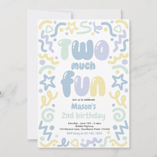 Two Much Fun Confetti Balloon 2nd Birthday  Invitation (Front)
