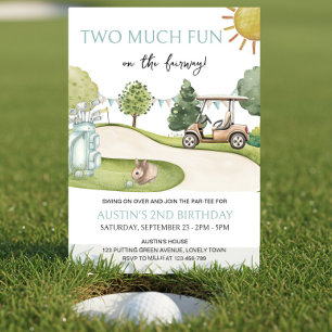 Two Much Fun Golf theme 2nd Birthday Par-tee Invitation