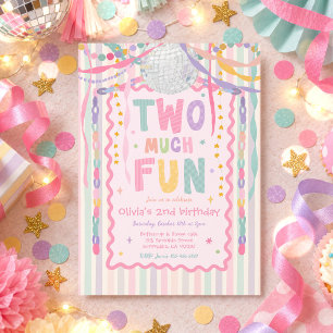 Two Much Fun Whimsical Girl 2nd Birthday Party Invitation