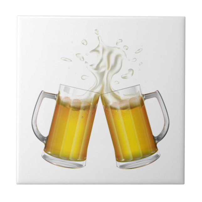 Two mugs with a light beer. ceramic tile (Front)