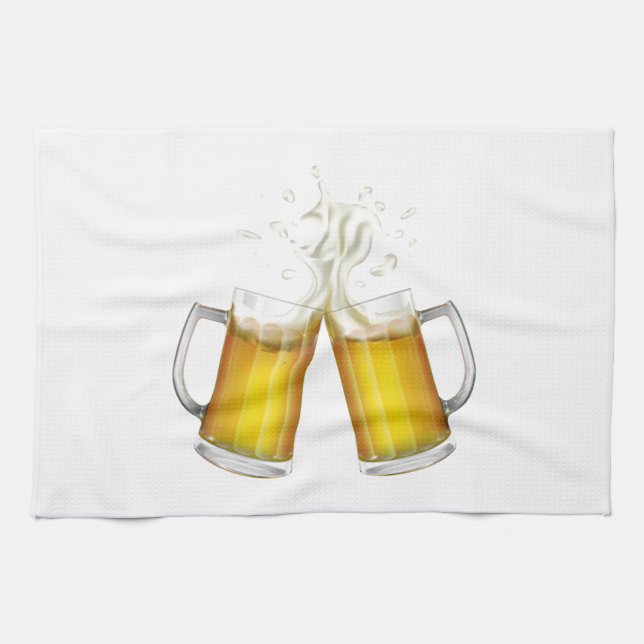 Two mugs with a light beer. tea towel (Horizontal)