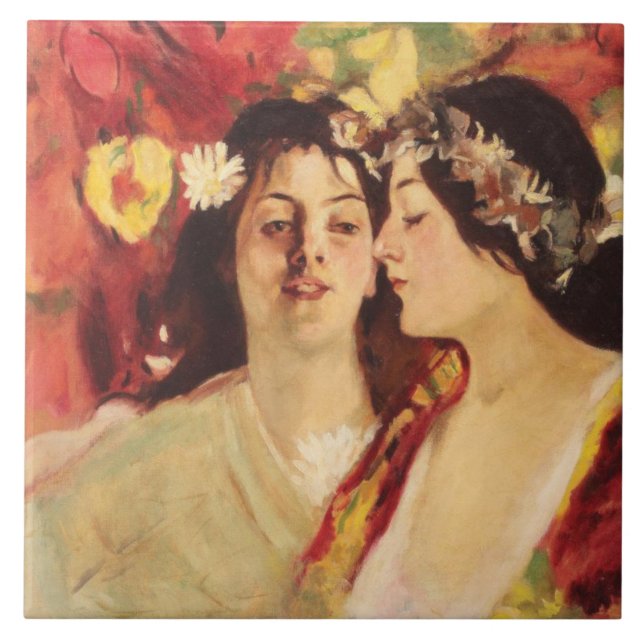 Two Muses of Spring (by Stefan Luchian) Ceramic Tile (Front)