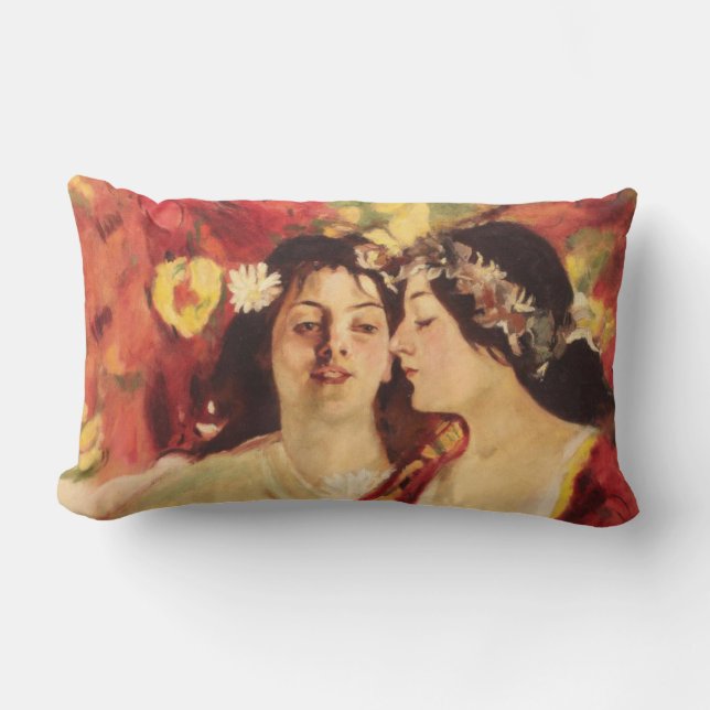 Two Muses of Spring (by Stefan Luchian) Lumbar Cushion (Front)