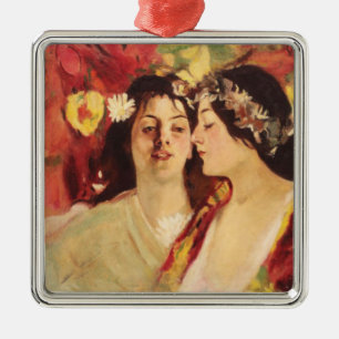 Two Muses of Spring (by Stefan Luchian) Metal Ornament