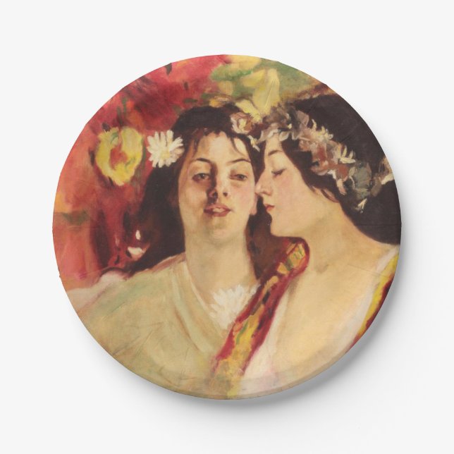 Two Muses of Spring (by Stefan Luchian) Paper Plate (Front)