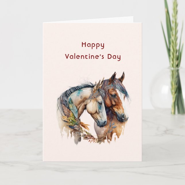 Two Mustang Horses Cuddling Valentine's Day Holiday Card (Front)