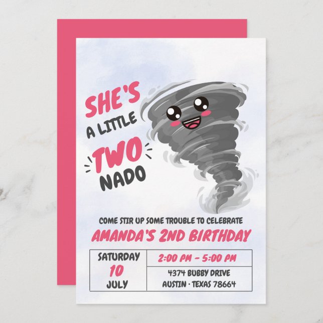 Two-Nado Tornado Second Birthday Party  Invitation (Front/Back)