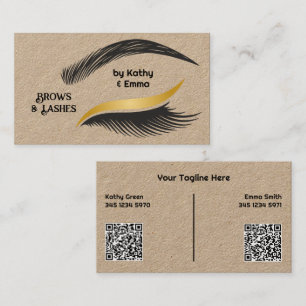 Two Names Brows Lashes QR Kraft Business Card