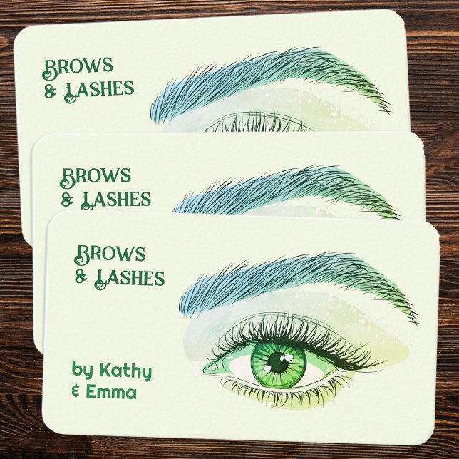 Two Names Brows Lashes Tech Green Business Card (Brows - Lashes Visiting Cards)