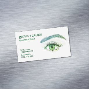 Two Names Brows Lashes Tech Green Magnetic Business Card