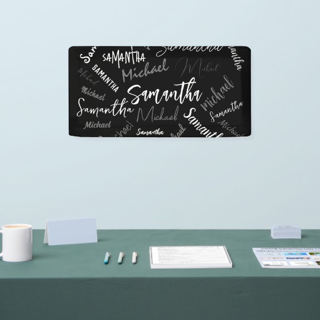 Two names couple pattern monogram black grey white banner (Tradeshow)