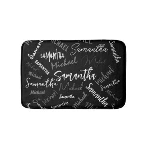 Two names couple pattern monogram black grey white bath mat