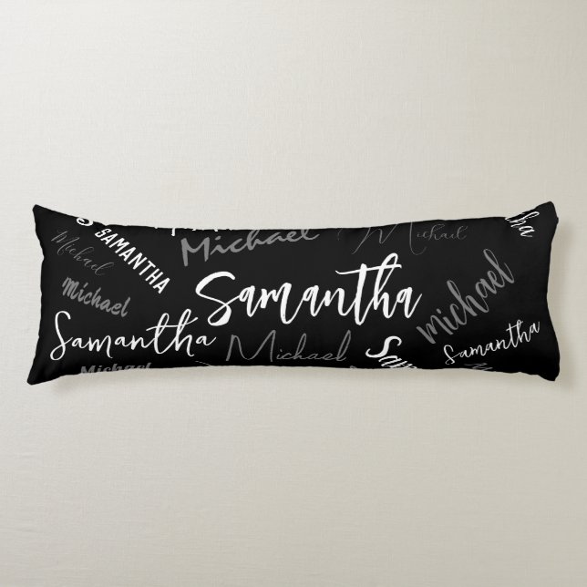 Two names couple pattern monogram black grey white body cushion (Front)