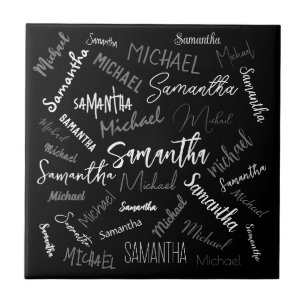 Two names couple pattern monogram black grey white ceramic tile