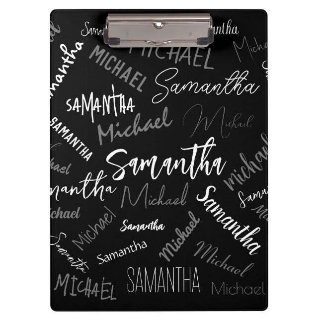 Two names couple pattern monogram black grey white clipboard (Front)