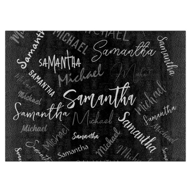 Two names couple pattern monogram black grey white cutting board (Front)