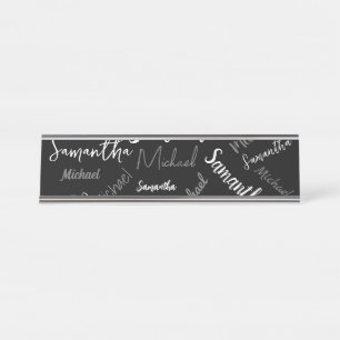 Two names couple pattern monogram black grey white desk name plate