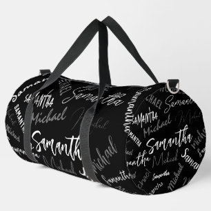 Two names couple pattern monogram black grey white duffle bag