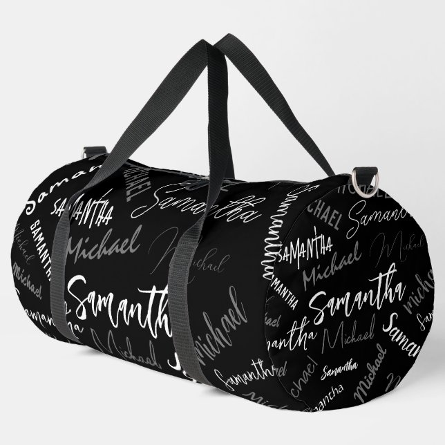 Two names couple pattern monogram black grey white duffle bag (Left Corner)