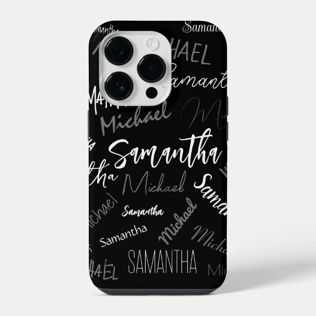 Two names couple pattern monogram black grey white iPhone case (Back)