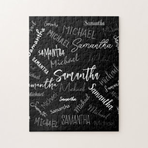 Two names couple pattern monogram black grey white jigsaw puzzle