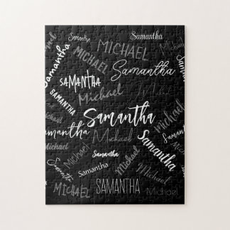 Two names couple pattern monogram black grey white jigsaw puzzle