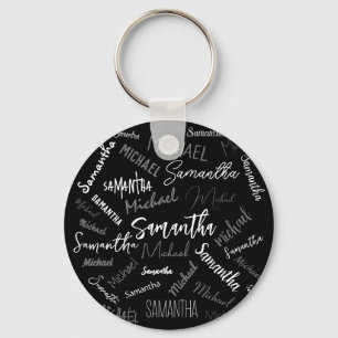 Two names couple pattern monogram black grey white key ring
