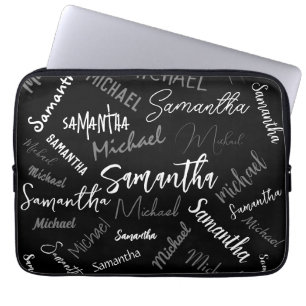 Two names couple pattern monogram black grey white laptop sleeve
