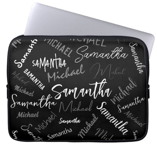Two names couple pattern monogram black grey white laptop sleeve (Front)