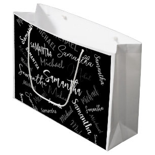 Two names couple pattern monogram black grey white large gift bag