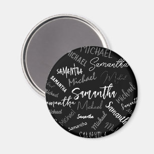 Two names couple pattern monogram black grey white magnet