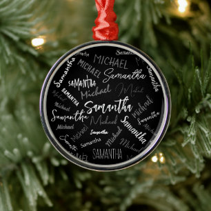 Two names couple pattern monogram black grey white metal ornament