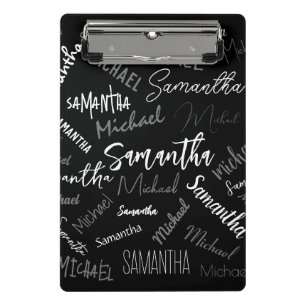Two names couple pattern monogram black grey white mini clipboard